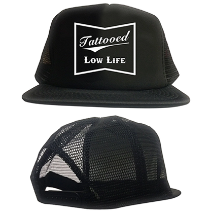Black trucker hat with 'Tattooed Low Life' logo