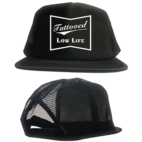 Black trucker hat with 'Tattooed Low Life' logo
