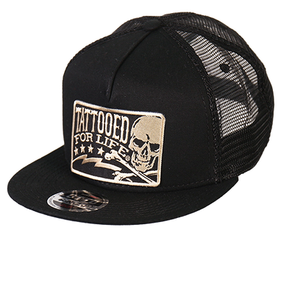 Black Snapback Cap With Tattooed For Life Patch Side View