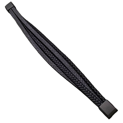 Multi-layer black PU leather bracelet laid flat to show the full strand arrangement and black end hardware.