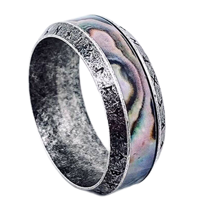 Retro Finish Viking Rune Ring With Shell Inlay