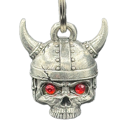 Viking Warrior Skull With Ruby Eyes Bell In Pewter