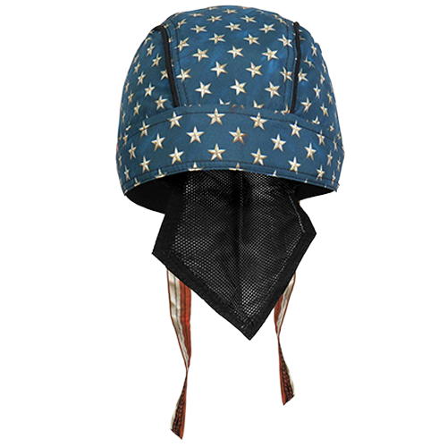 Back view showing the striped tie-back closure.