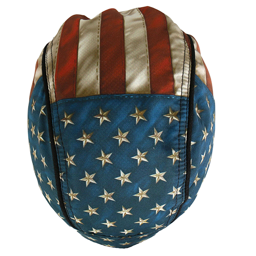 Top view showing the vintage flag pattern across the head wrap.