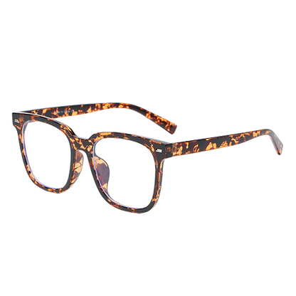 Whiskey Run tortoise square-frame glasses with clear lenses shown at an angle