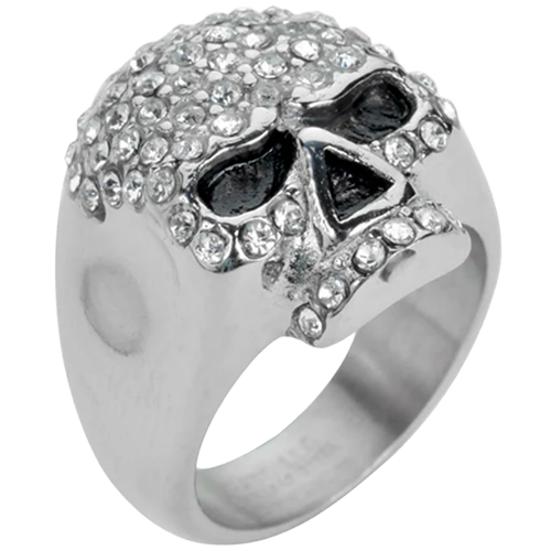 Skull-shaped ring with crystal embellishments