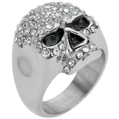 Skull-shaped ring with crystal embellishments