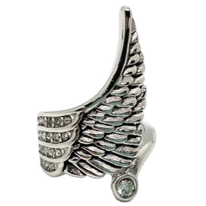 Wing Design Stainless Steel Ring With Offset CZ