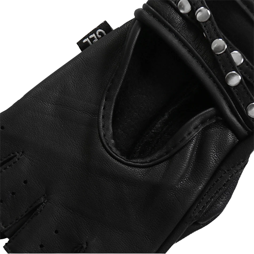 Black leather glove with studded details.