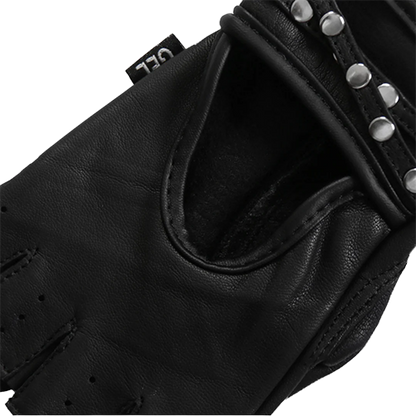 Black leather glove with studded details.