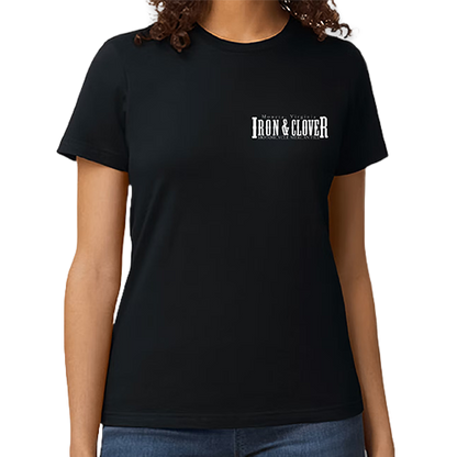 Iron And Clover Logo Womens Biker Tee Front View