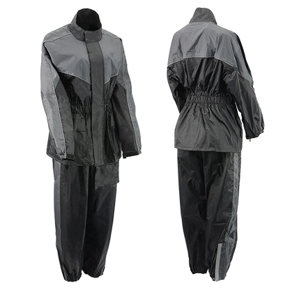 Reflective Two Piece Black And Grey Biker Rain Suit
