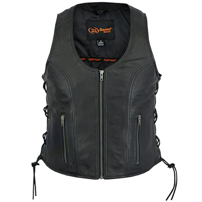 Ladies Goat Skin Leather Biker Vest With Side Laces
