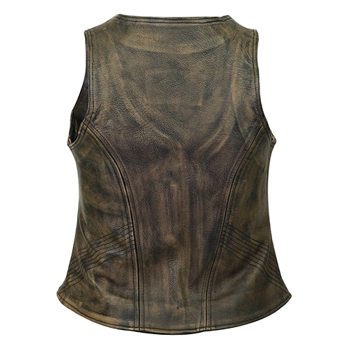 Brown Cowhide Women’s Riding Vest with Black Stitching