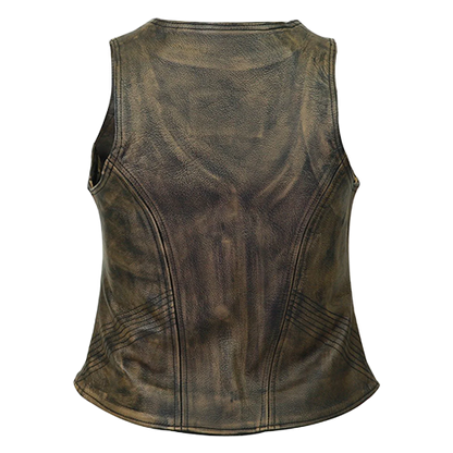 Brown Cowhide Women’s Riding Vest with Black Stitching