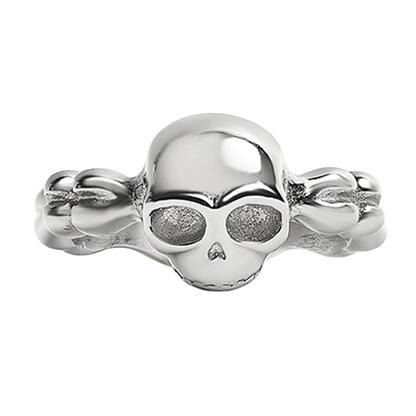 Gothic women’s skull ring with detailed bone band in durable stainless steel