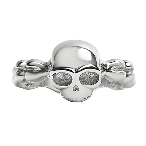 Gothic women’s skull ring with detailed bone band in durable stainless steel