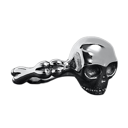 Women’s stainless steel skull and bones ring with gothic skull centerpiece and bone detailed band