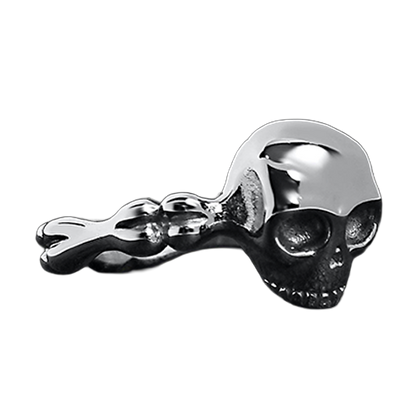 Women’s stainless steel skull and bones ring with gothic skull centerpiece and bone detailed band