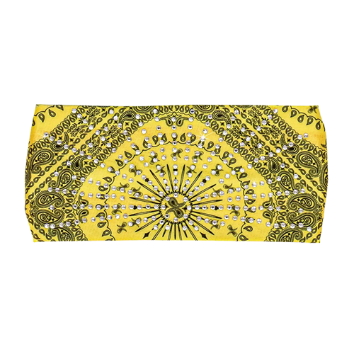 Yellow bandana rhinestone headband wrap with paisley design and crystal accents