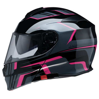 A Z1R full face modular helmet in black and pink with vented design and clear face shield