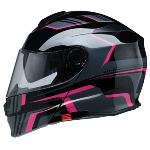A Z1R full face modular helmet in black and pink with vented design and clear face shield