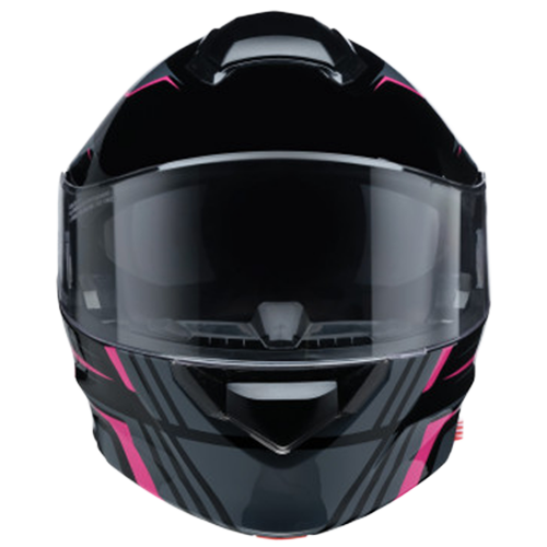 A black and pink Z1R Solaris 2.0 modular motorcycle helmet with gloss finish and anti-fog face shield