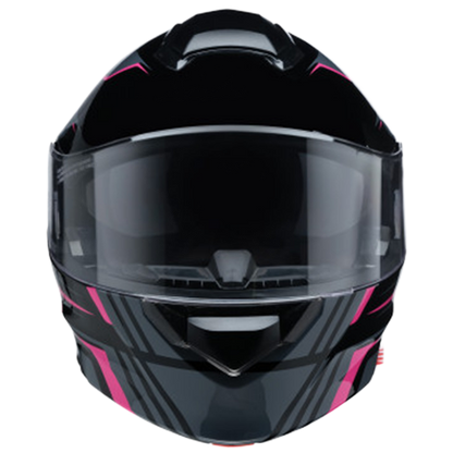 A black and pink Z1R Solaris 2.0 modular motorcycle helmet with gloss finish and anti-fog face shield