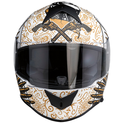 White Gold Motorcycle Helmet – Drop Down Sun Visor & Vents
