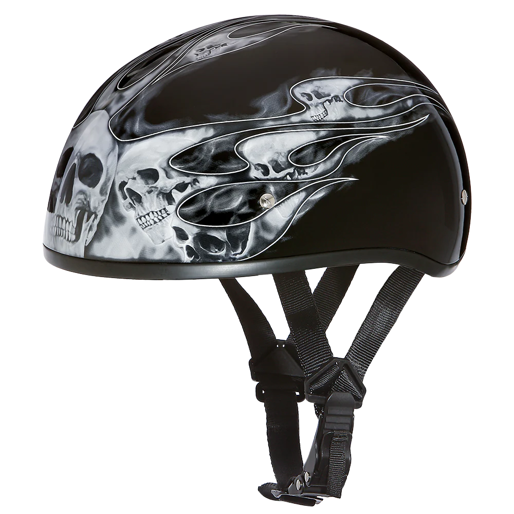 Daytona Skull Cap with Skull Flames Silver