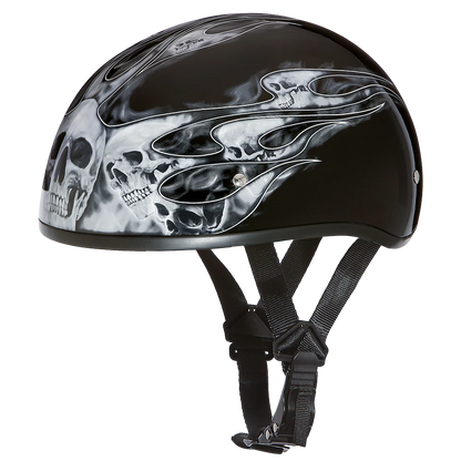 Daytona Skull Cap with Skull Flames Silver